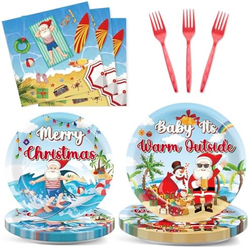 96PCS Summer Christmas Party Decor Plates Napkins Set