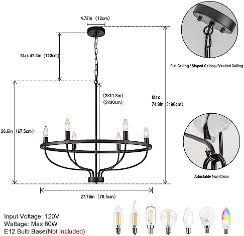 6 Light Black Chandelier with Rustic Design