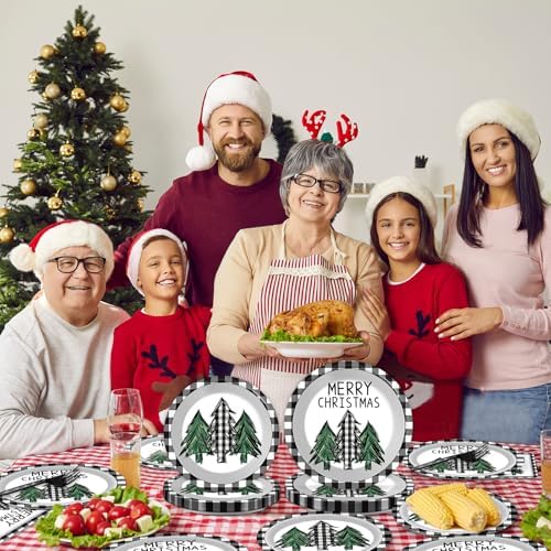 100PCS Christmas Paper Plates and Napkins Set for 25 Guests