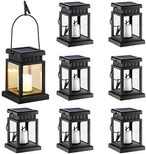 GIGALUMI 8 Pack Solar Hanging Lanterns with Stakes - Warm White