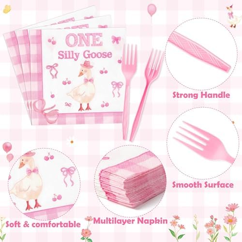 ANGOLIO One Silly Goose Birthday Party Plates Set