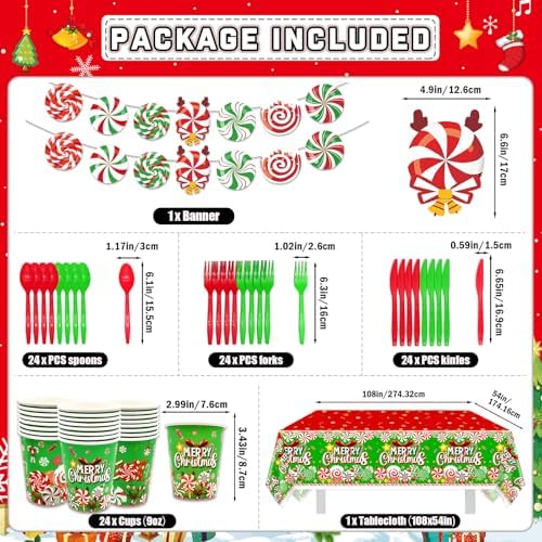 183Pcs Candy Cane Christmas Party Tableware Set