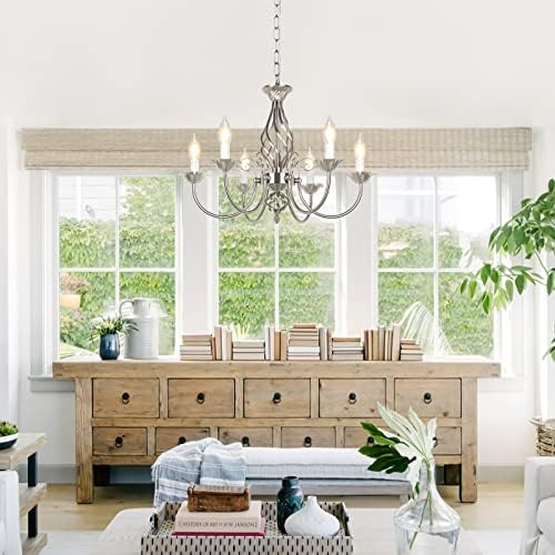 6-Light Farmhouse Candle Chandelier for Living Room Ceiling Light