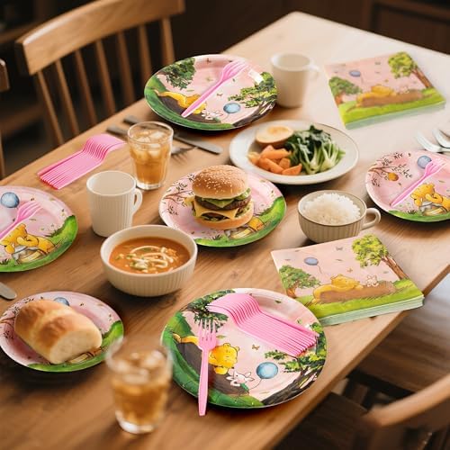 Pink Winnie Party Tableware 96PCS Disposable Set