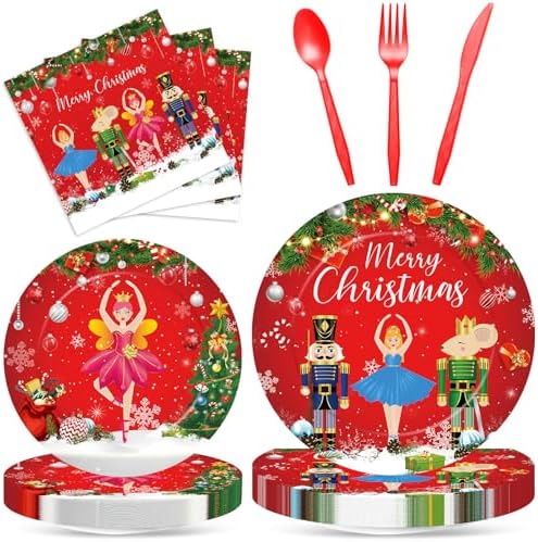 SiliFine 150 Pcs Christmas Tableware Set for 25 Guests