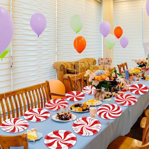 Wiooffen 80Pcs Christmas Peppermint Plates Party Supplies