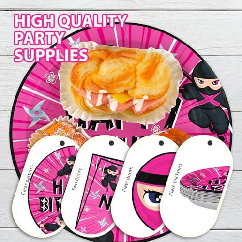 Grencian 96 Pcs Ninja Girl Party Decor Plates Set
