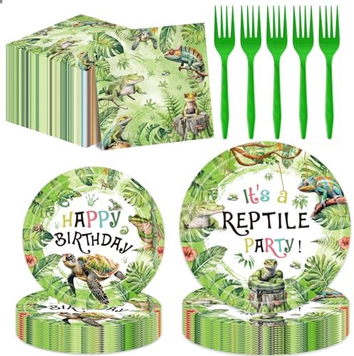 96 Pcs Reptile Snake Party Plates Napkins Set