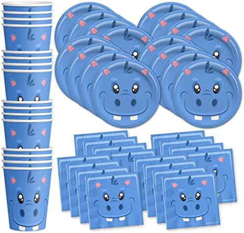 Hippo Birthday Party Tableware Set for 16 Guests
