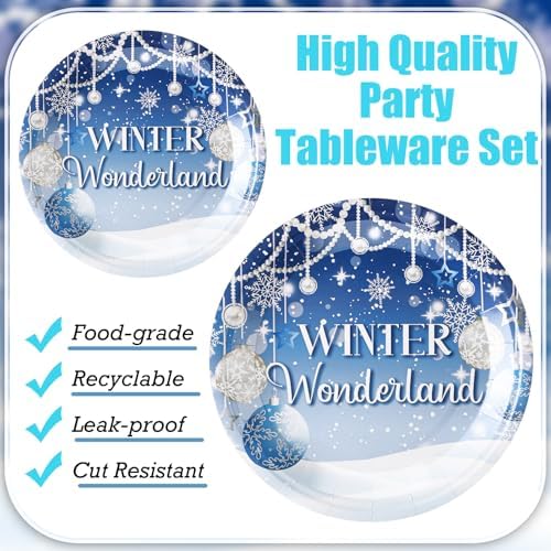 Zhehao 96 Pcs Winter Wonderland Plates and Napkins Set
