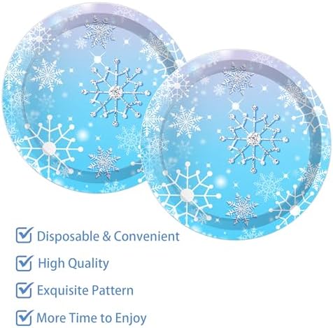24Pcs Blue Christmas Theme Paper Plates Snowflakes Party Set