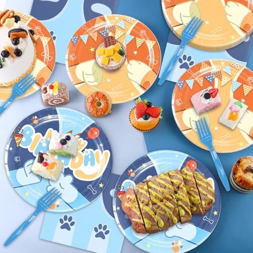 50 Pcs Cartoon Blue Dog Party Tableware Set
