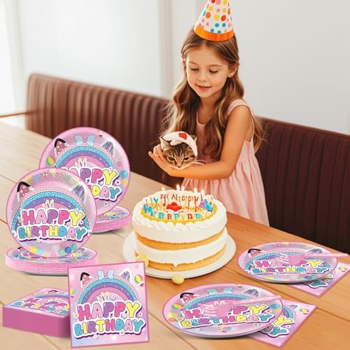 96Pcs Cat House Party Plates Napkins Set for 24 Guests