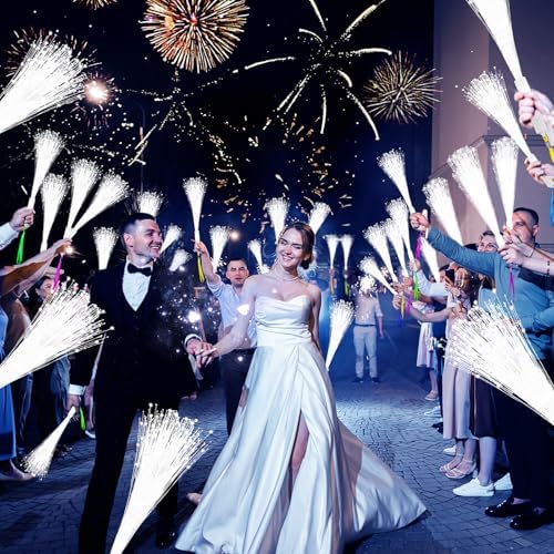 76 PCS White Fiber Optic Sticks LED Wands with 3 Light Modes