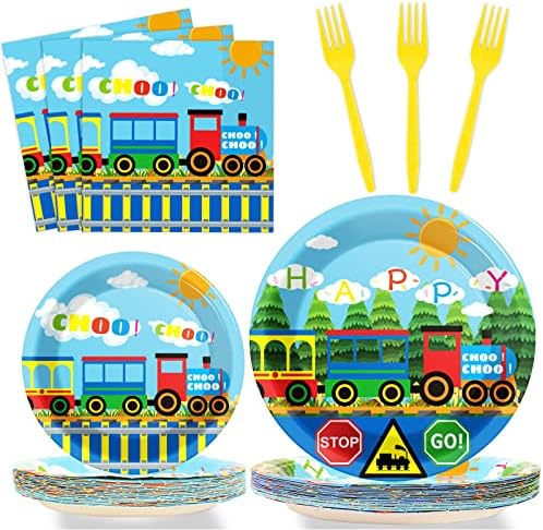 Train Birthday Party Plates and Napkins Set