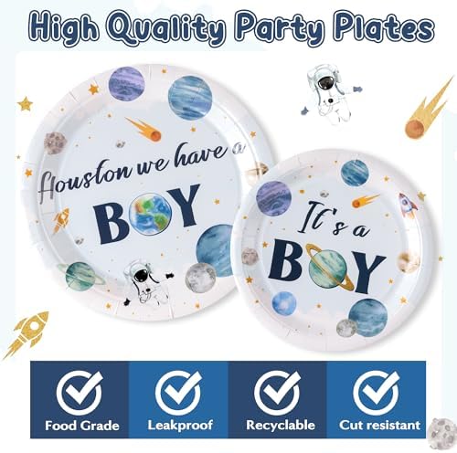 96Pcs Houston We Have A Boy Baby Shower Plates Set