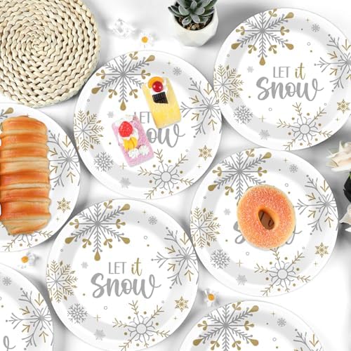 48 Pcs Winter Snowflake Paper Plates 7 Inch
