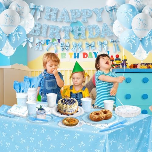 190 Pcs Blue Bow Party Decorations Serves 24