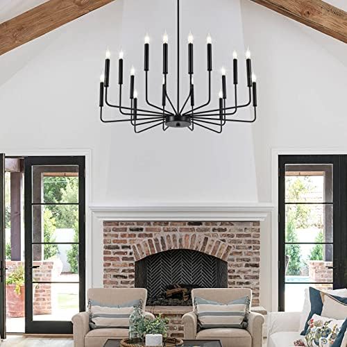 Modern Black Farmhouse Chandelier with 16 Lights