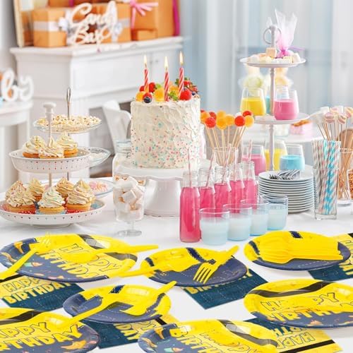 96Pcs Yellow Birthday Themed Party Tableware Set for Kids