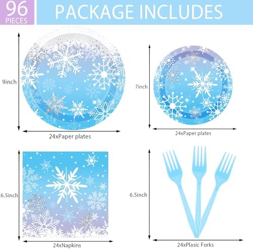 Winter Snowflake Birthday Party Supplies 96 PCS