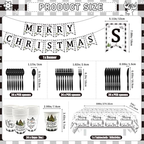 183Pcs Buffalo Plaid Christmas Tableware Set