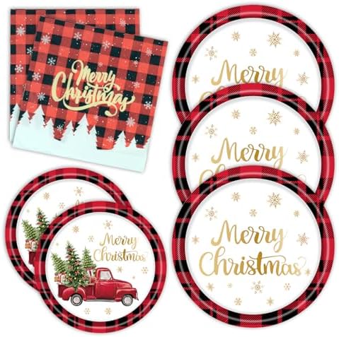 60 Pcs Christmas Party Supplies Plates and Napkins Set