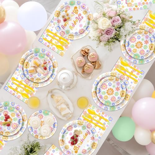 Avezano 168 PCS Daisy Birthday Decorations Plates Napkins Set