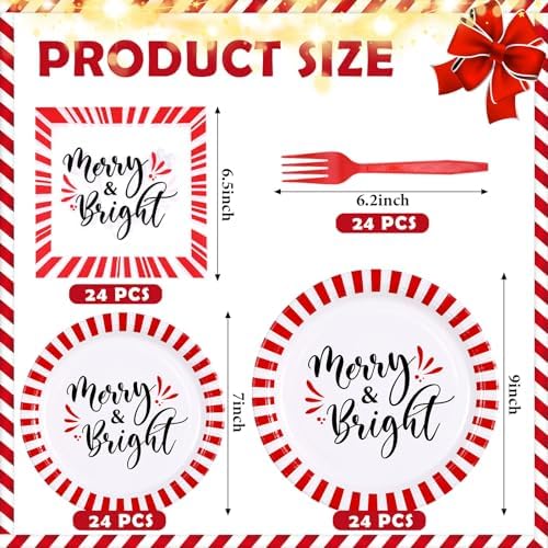 Lounsweer 96 Pcs Christmas Party Supplies Paper Plates and Napkins Set