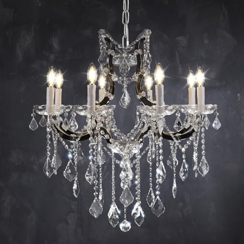 VARTTYAL Black Crystal Chandelier 8 Light 30 Inch Ceiling Light Fixture