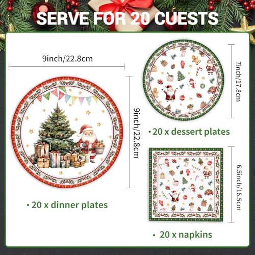 60PCS Christmas Paper Plates and Napkins Set