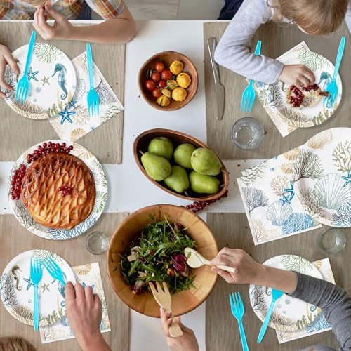 Ocean Seashell Themed Paper Plates Napkins Forks Set for 48 Guests