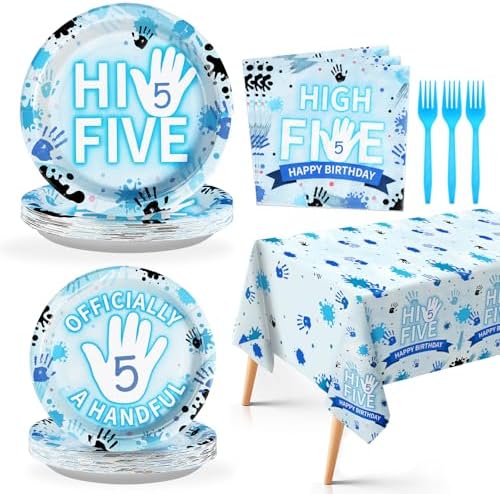 98Pcs High Five 5th Birthday Plates Napkins Tableware Set