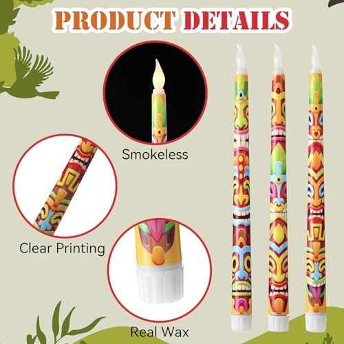Kittmip 6 Pcs Hawaiian Tiki Masks LED Candles
