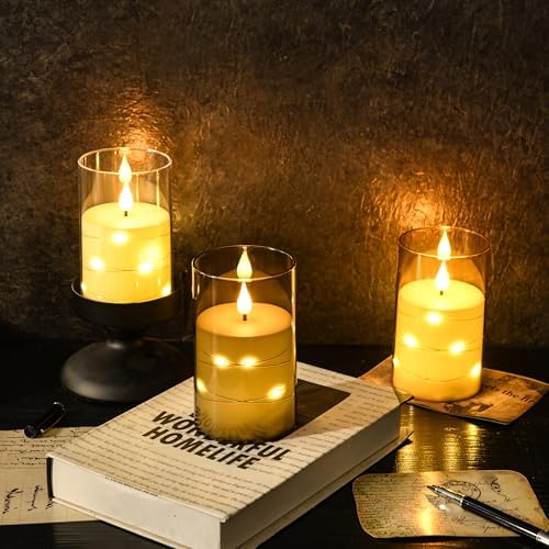 Flameless LED Candles with Star String Set of 2 Gold Remote and Timer