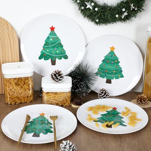 4 Piece 10 Inch Christmas Tree Melamine Plates Set Reusable Dishware
