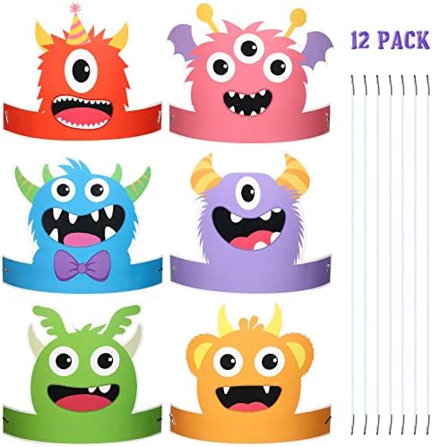 Aoriher 12 Pcs Monster Paper Hats Party Headbands for Kids