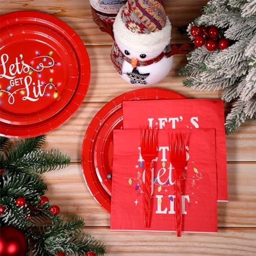 Lounsweer 96 Pcs Christmas Party Supplies Plates Napkins Set