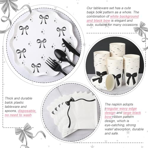 Sawysine 202 Pcs Black Bow Party Supplies Set for 25 Guests