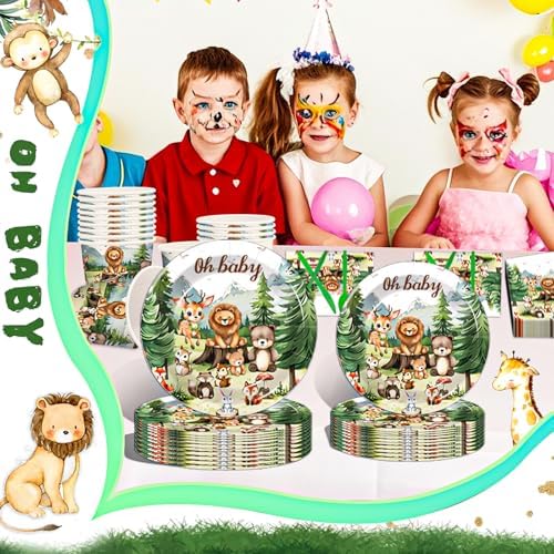 168 Pcs Safari Party Tableware Set for 24 Guests