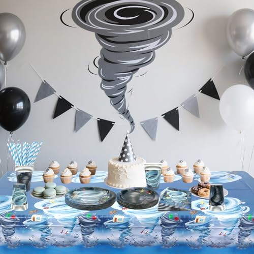 KEFAN Tornado Themed Party Set 20 Plates Cups Napkins Tablecloth