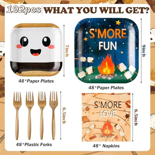 SMores Camping Party Plates for 48 Guests