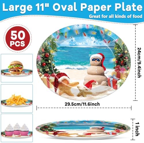 50 Pcs Tropical Christmas Oval Plates for Party