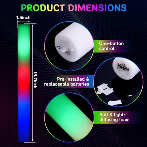 AOWDIAO 100 Pcs 16 Inch Foam LED Glow Sticks