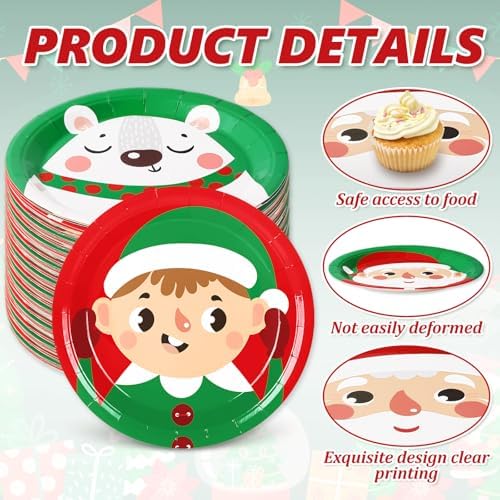 Whaline 9 Inch Christmas Paper Plates 24Pcs