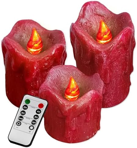 DEVSYWAX Flameless Pillar Candles Set of 3 Real Wax LED