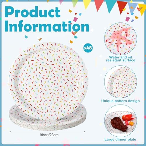 Zhehao 48 Pcs 9 Inch Confetti Sprinkles Plates