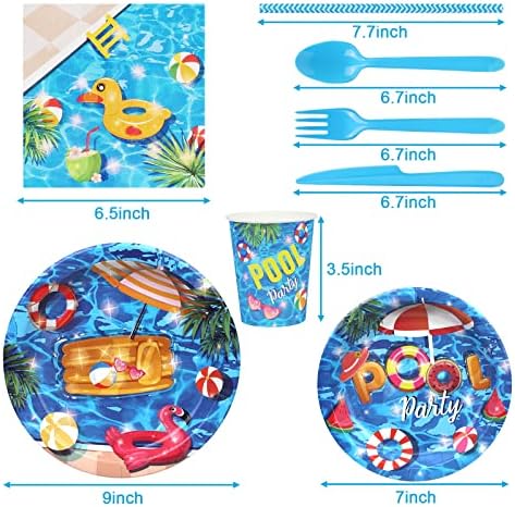 PHOGARY 93 PCS Pool Party Tableware Set for 8 Guests