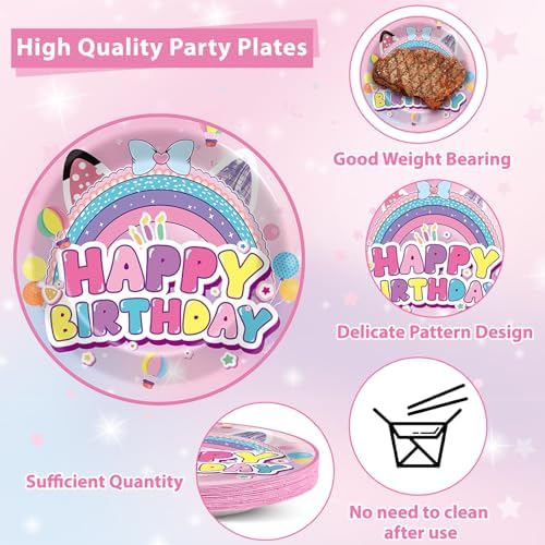 96Pcs Cat House Party Plates Napkins Set for 24 Guests