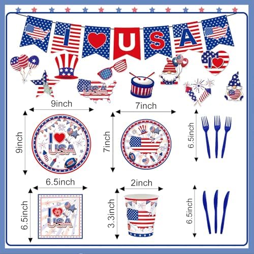 123 Pcs 4th of July Party Supplies Set for 20 Guests